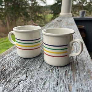 Vintage CIPA Porcellana Rainbow Striped Hudson Bay Camp Mugs  (set of 2) ITALY